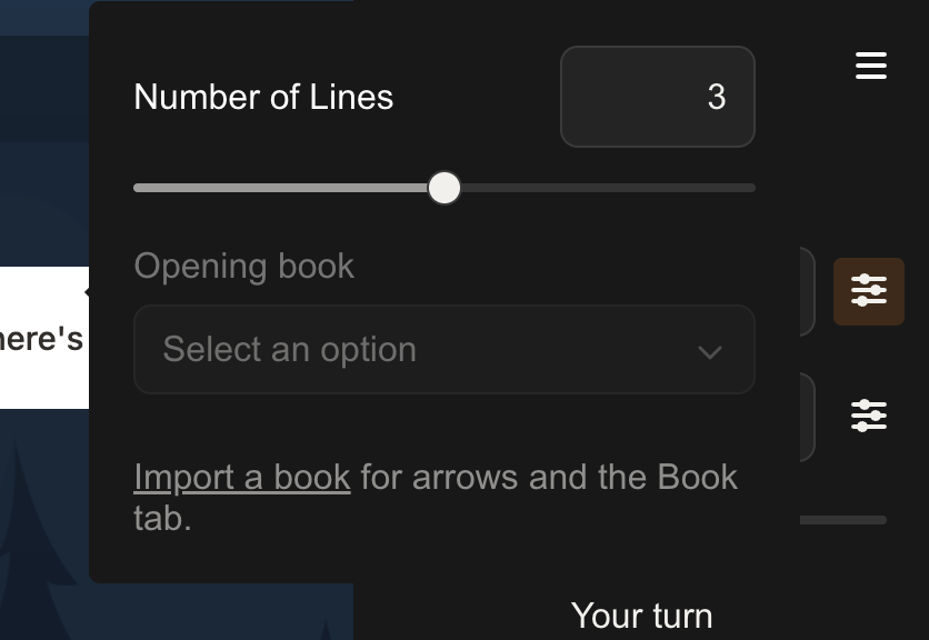 The Analysis sliders popover with the Number of Lines slider